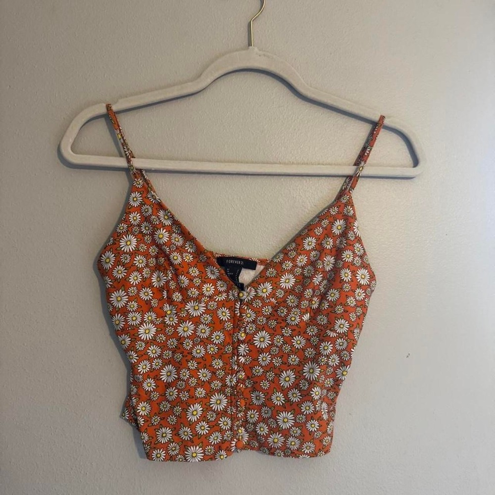 Forever 21 orange & white daisy print crop top in a S